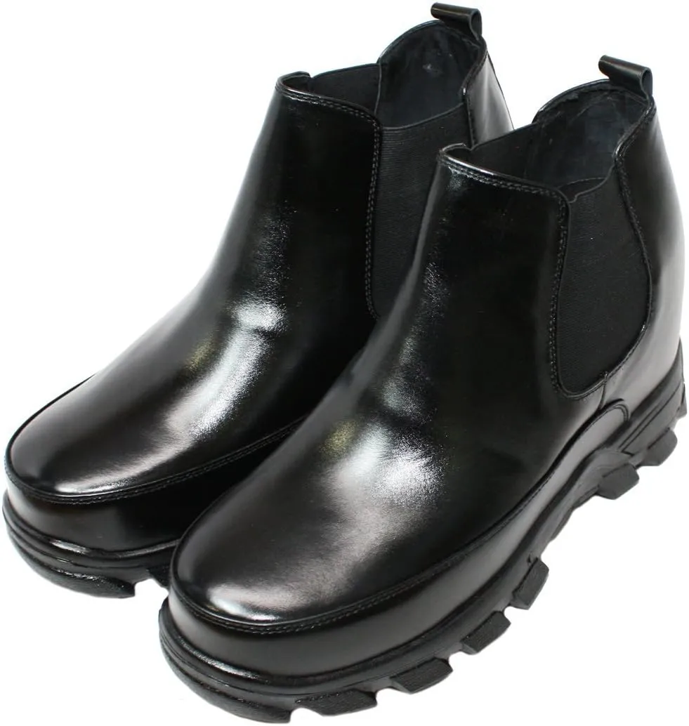 Calden Men's Invisible Height Increasing Elevator Shoes - Black Leather Slip-on Hiking-style Ankle Boots - 4.9 Inches Taller - K332011 - Size 9 D(M) US