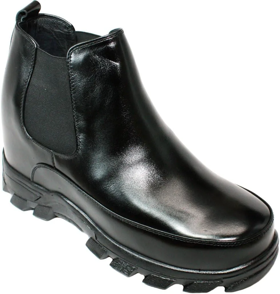 Calden Men's Invisible Height Increasing Elevator Shoes - Black Leather Slip-on Hiking-style Ankle Boots - 4.9 Inches Taller - K332011 - Size 9 D(M) US
