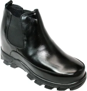 Calden Men's Invisible Height Increasing Elevator Shoes - Black Leather Slip-on Hiking-style Ankle Boots - 4.9 Inches Taller - K332011 - Size 9 D(M) US