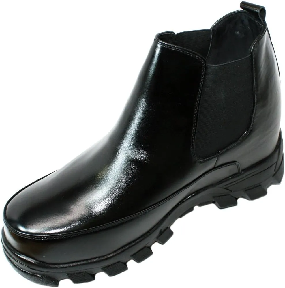 Calden Men's Invisible Height Increasing Elevator Shoes - Black Leather Slip-on Hiking-style Ankle Boots - 4.9 Inches Taller - K332011 - Size 9 D(M) US