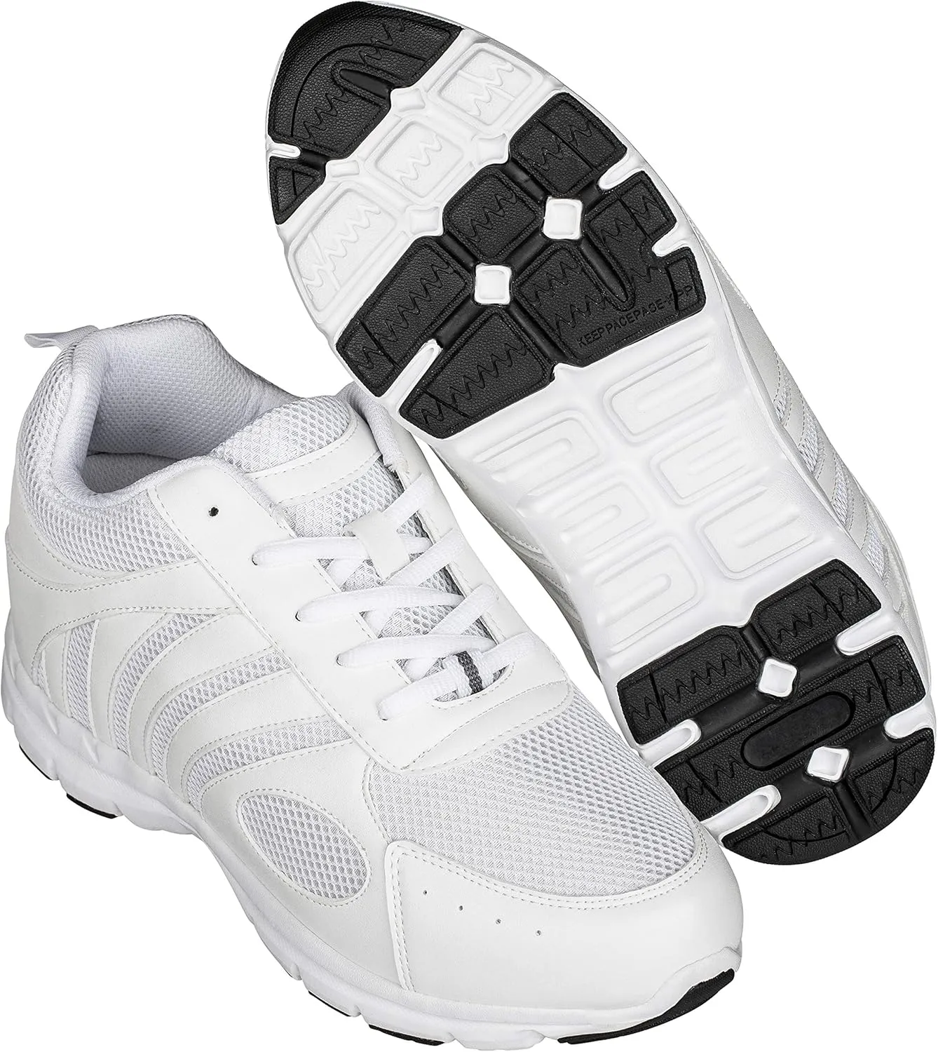CALTO Men's Invisible Height Increasing Elevator Shoes - White Leather/Mesh Lace-up Super Lightweight Trainer Sneakers - 3 Inches Taller - G3303 - Size 10 D(M) US