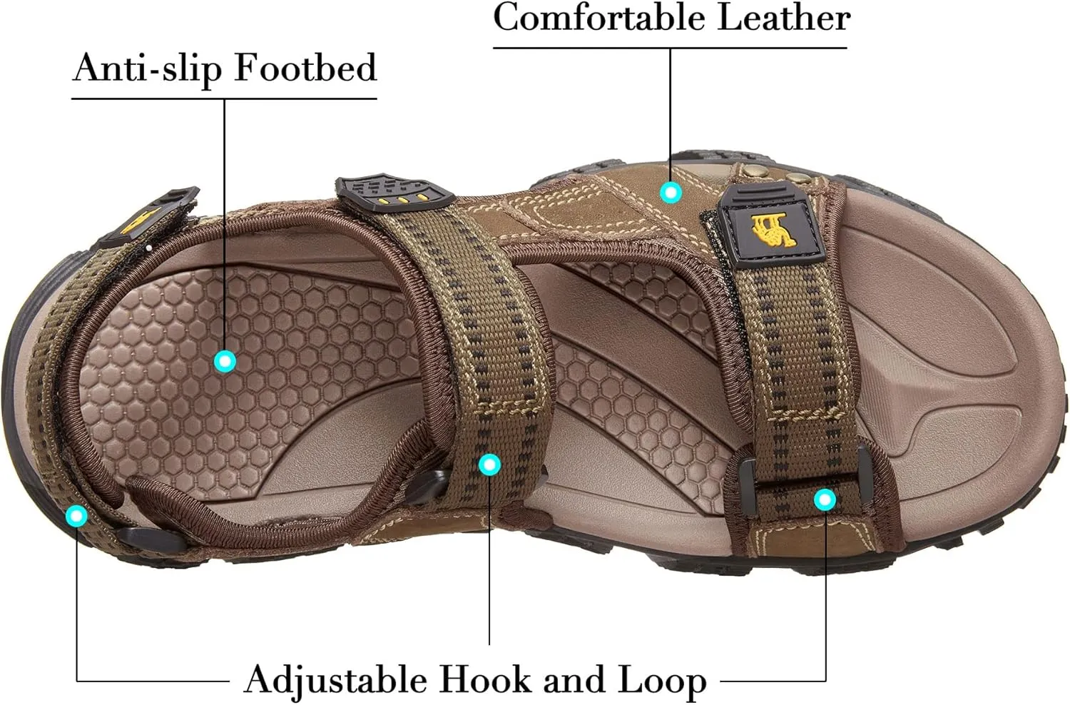 CAMEL CROWN Men's Water Sandals Waterproof Arch Support Hiking Sandals Comfort Leather Sandals Adjustable Athletic Outdoor Sandals for Summer Beach Trail Walking