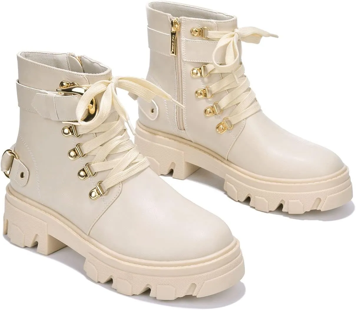 Cape Robbin Women Lug Sole Lace up Fashion Combat Ankle Boot w/Side Zipper