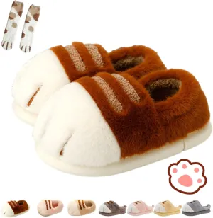 Cat Paw Slippers, 3D Cartoon Slipper for Women, Warm Fluffy Furry Winter House Slides for Indoor Outdoor