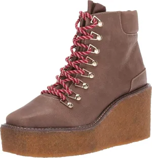 Cecelia New York HELGA Black Leather Hiker Lace up Wedge Platform Ankle Booties