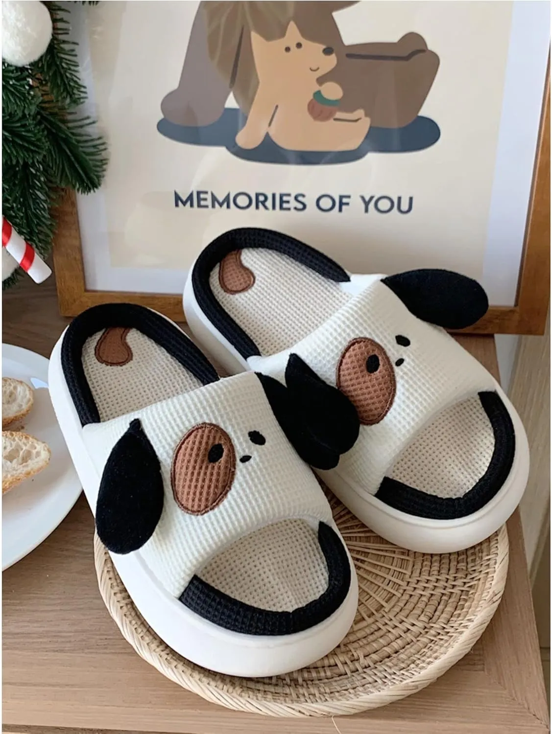 CEINOM Cute Cartoon Dog Slippers Women Kawaii House Slippers Cute Slippers for Women Men Home Floor Slipper indoor