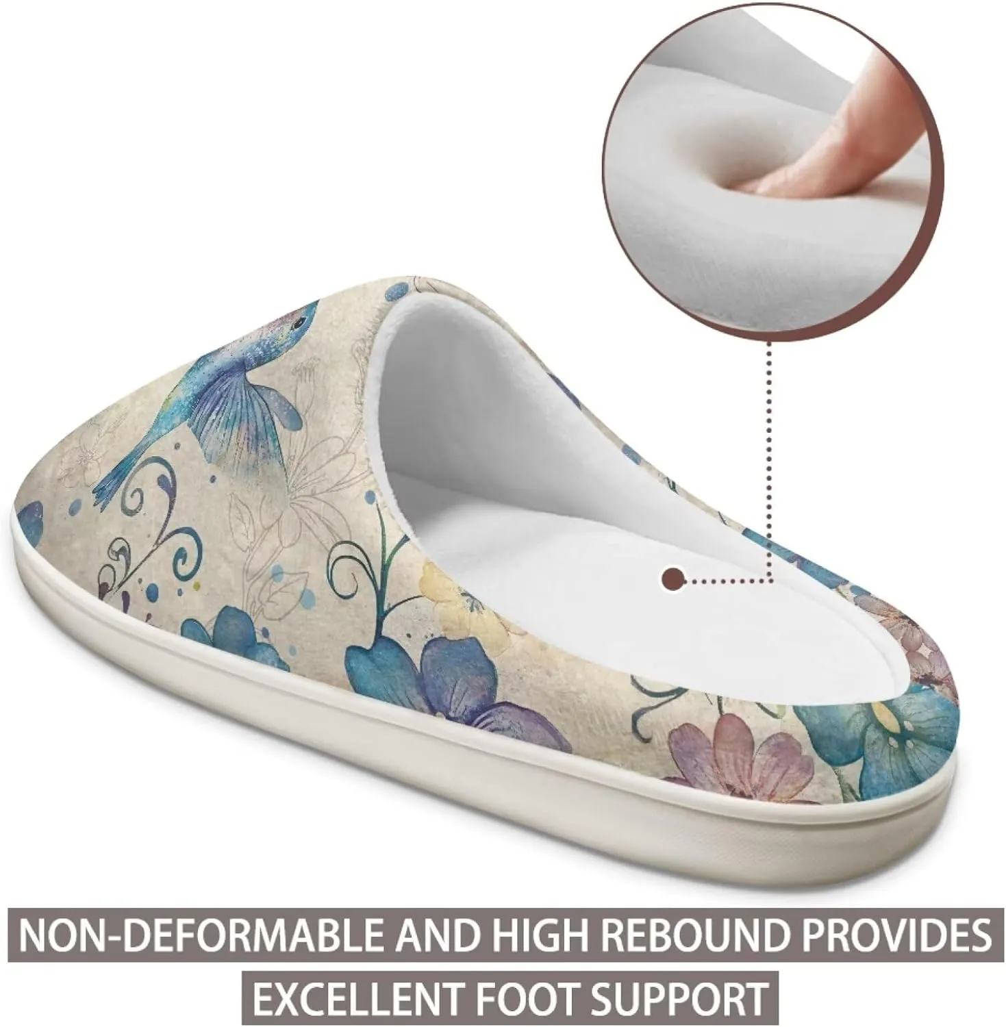 chaqlin Hummingbir Plush Slippers Fuzzy House Bedroom Warm Soft Sandals Wide Warm for Women Lightweight Slip Resistant Flannel Fluffy Shoes Slipper
