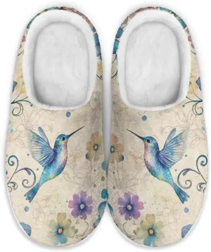 chaqlin Hummingbir Plush Slippers Fuzzy House Bedroom Warm Soft Sandals Wide Warm for Women Lightweight Slip Resistant Flannel Fluffy Shoes Slipper