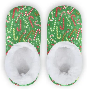 Christmas Candy Cane Gift Bag Boys Slippers Girls Winter Shoes Kids Coral Fleece Slipper Child Slipper Socks for Indoor Outdoor Anti Skid Home Shoe XS