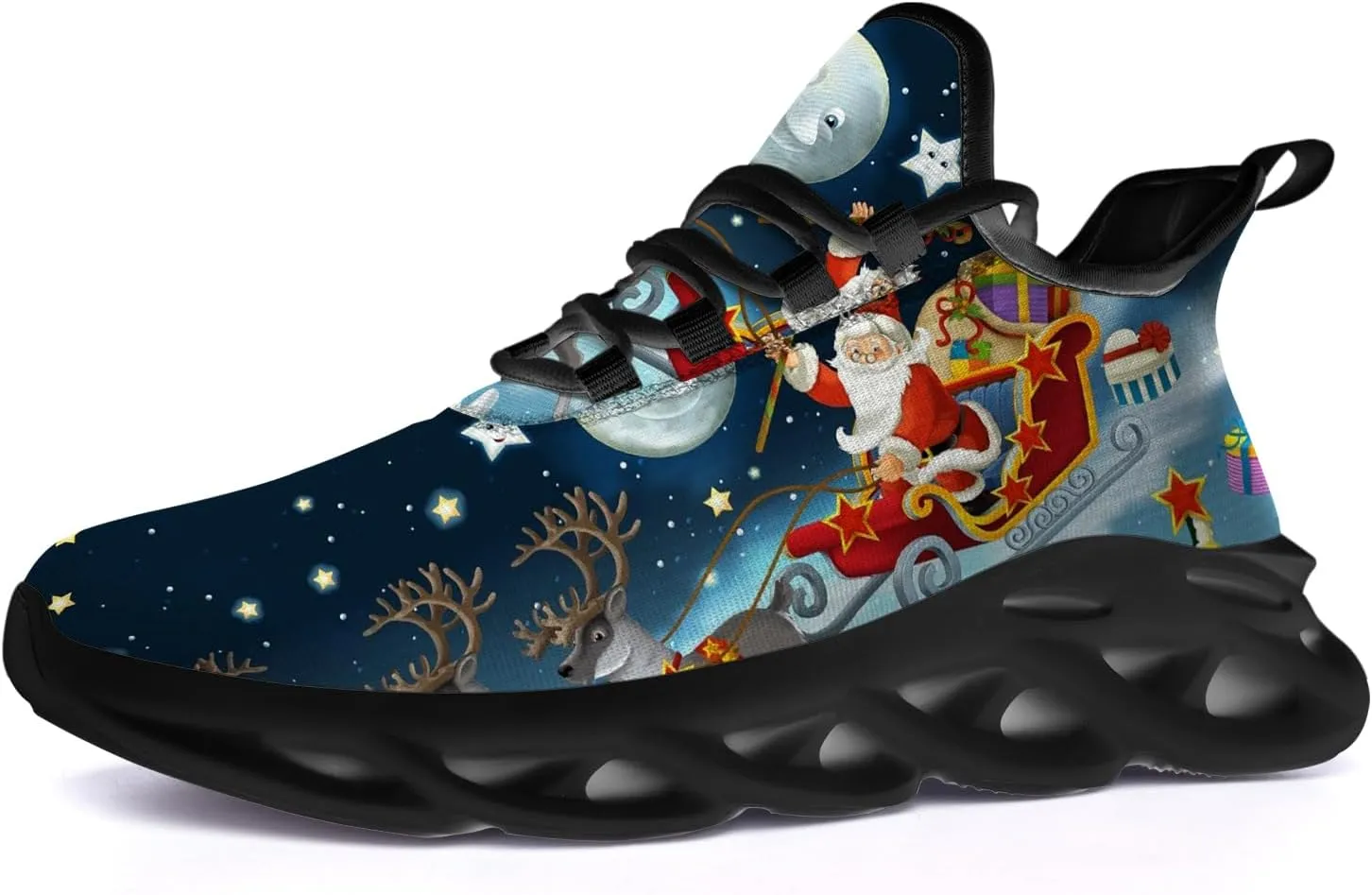 Ciadoon Christmas Shoes for Women Men Road Running Walking Tennis Breathable Lightweight Sneakers Santa Shoes Gifts for Men Women