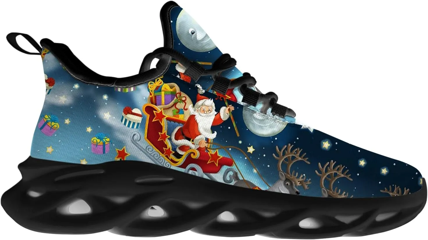 Ciadoon Christmas Shoes for Women Men Road Running Walking Tennis Breathable Lightweight Sneakers Santa Shoes Gifts for Men Women