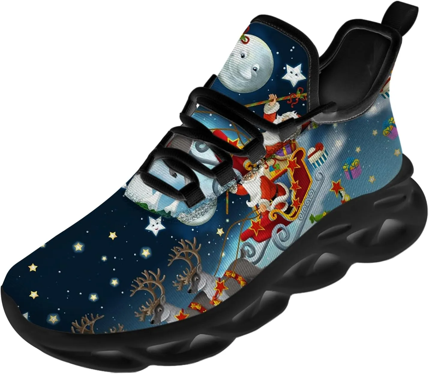 Ciadoon Christmas Shoes for Women Men Road Running Walking Tennis Breathable Lightweight Sneakers Santa Shoes Gifts for Men Women