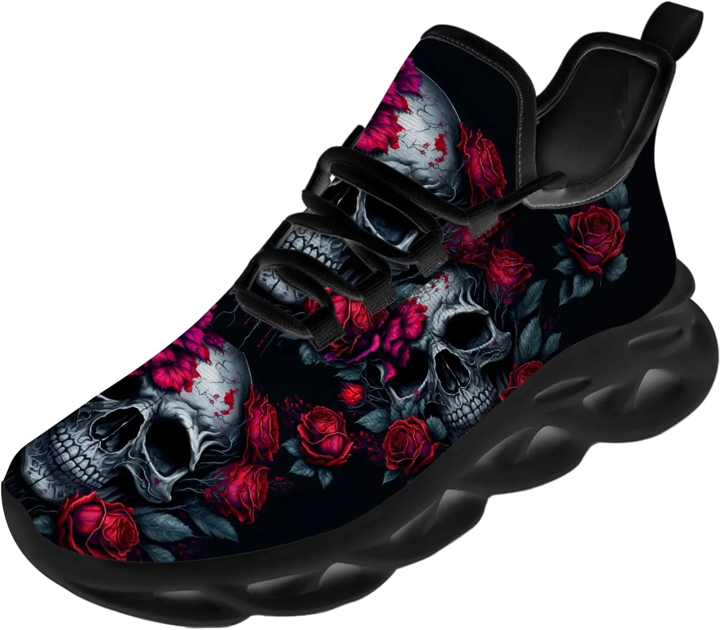 Ciadoon Skull Shoes for Women Men Road Running Walking Tennis Breathable Lightweight Sneakers Gifts for Men Women