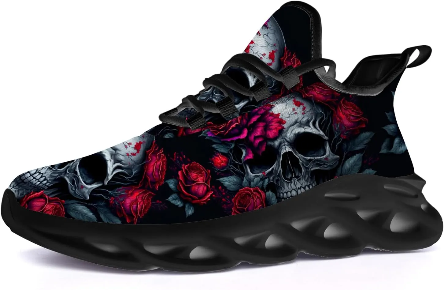 Ciadoon Skull Shoes for Women Men Road Running Walking Tennis Breathable Lightweight Sneakers Gifts for Men Women