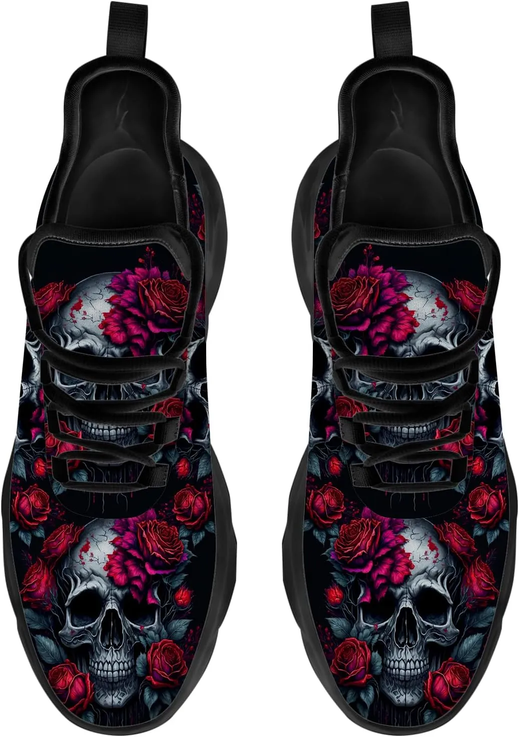 Ciadoon Skull Shoes for Women Men Road Running Walking Tennis Breathable Lightweight Sneakers Gifts for Men Women