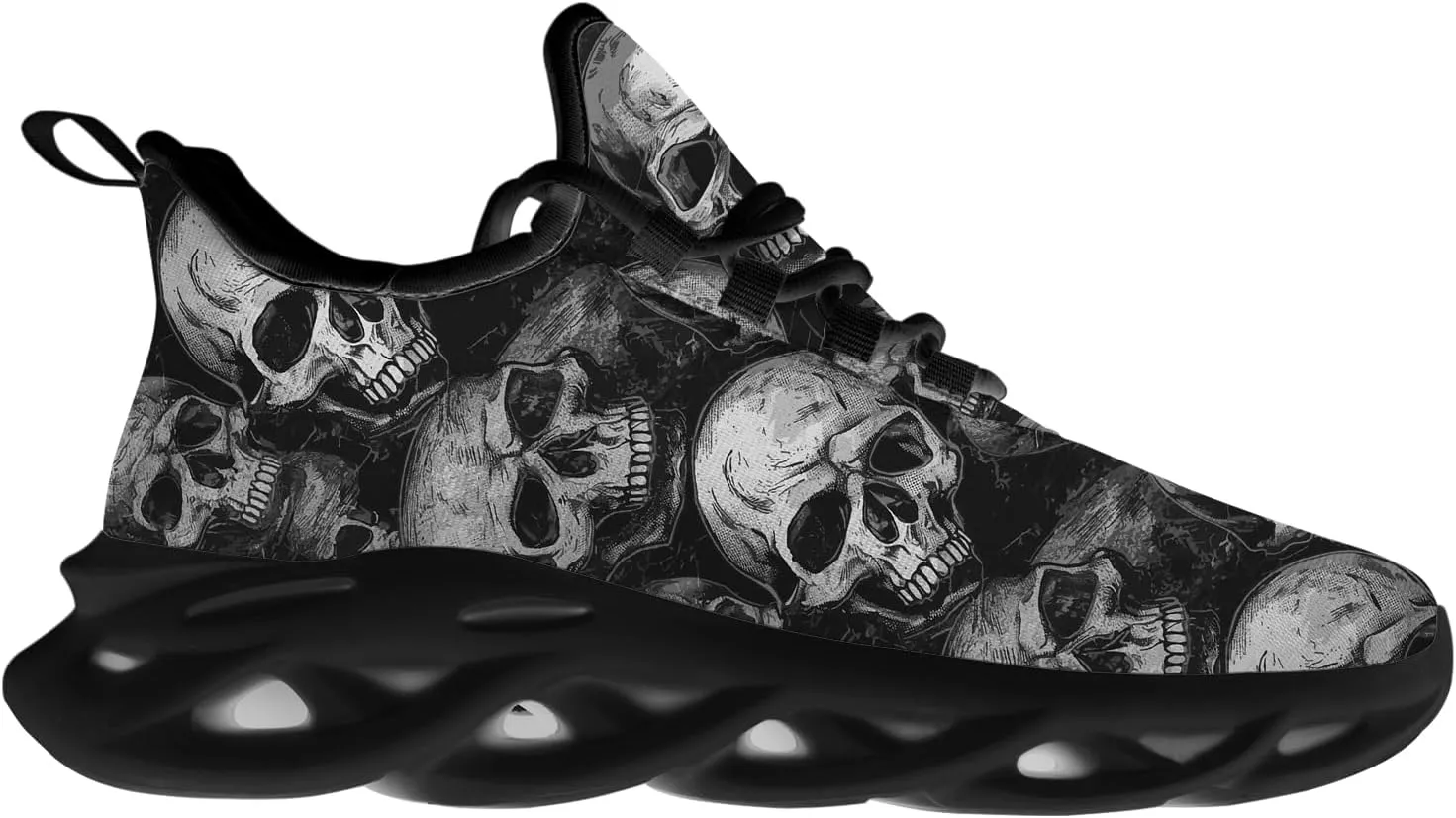 Ciadoon Skull Shoes for Women Men Road Running Walking Tennis Breathable Lightweight Sneakers Gifts for Men Women