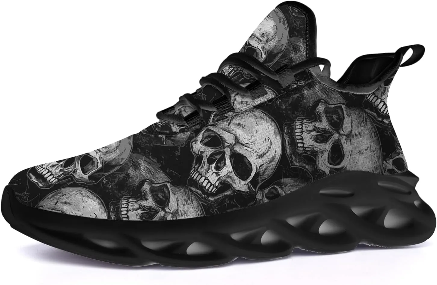 Ciadoon Skull Shoes for Women Men Road Running Walking Tennis Breathable Lightweight Sneakers Gifts for Men Women