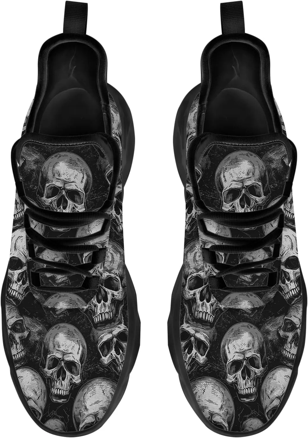 Ciadoon Skull Shoes for Women Men Road Running Walking Tennis Breathable Lightweight Sneakers Gifts for Men Women