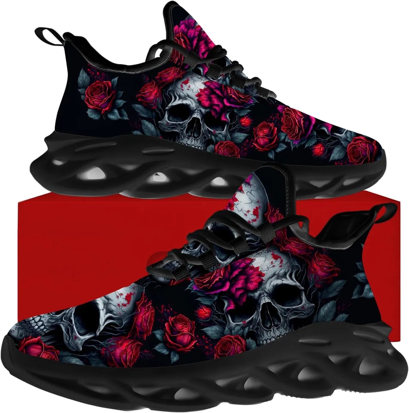 Ciadoon Skull Shoes for Women Men Road Running Walking Tennis Breathable Lightweight Sneakers Gifts for Men Women