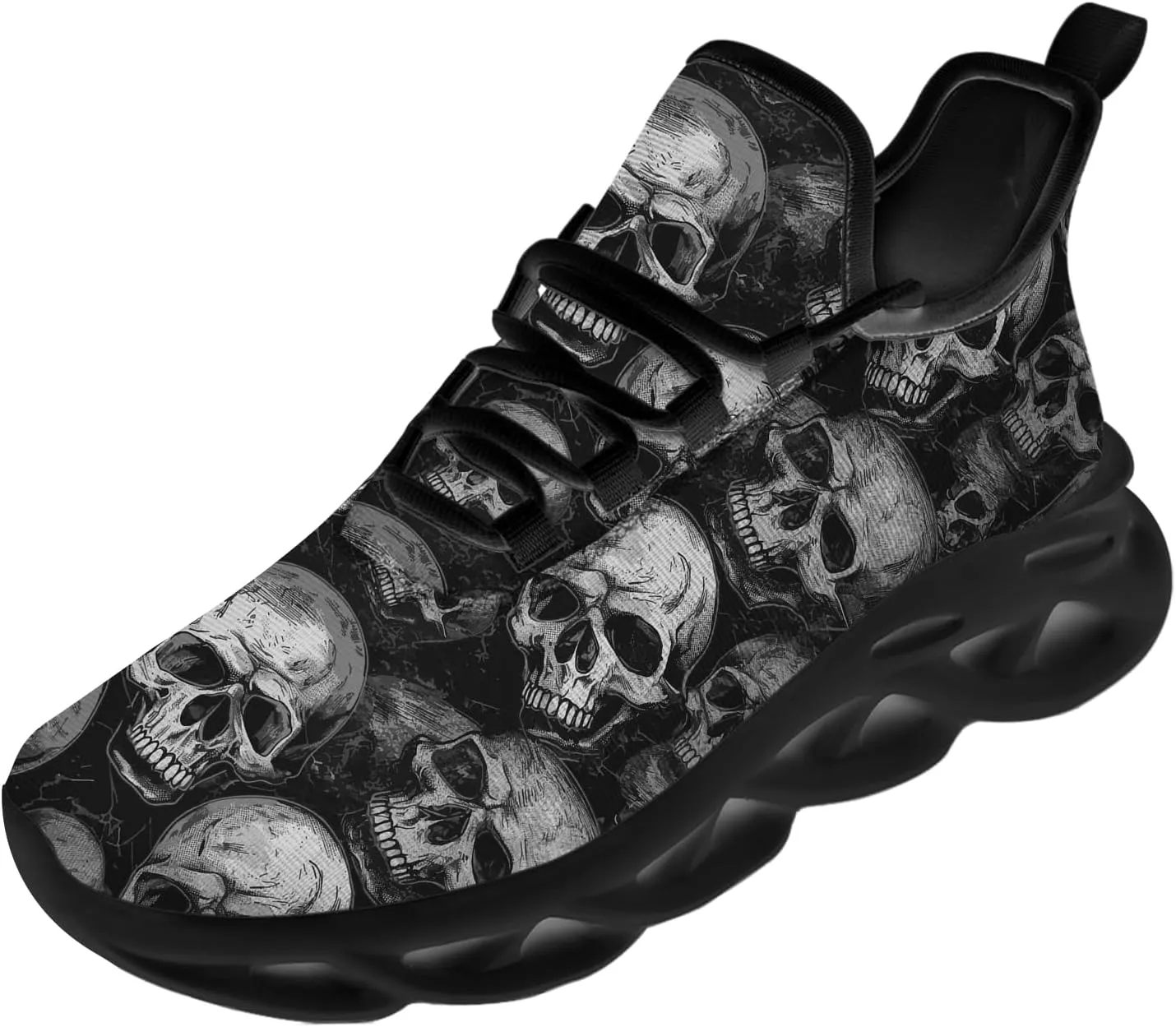 Ciadoon Skull Shoes for Women Men Road Running Walking Tennis Breathable Lightweight Sneakers Gifts for Men Women