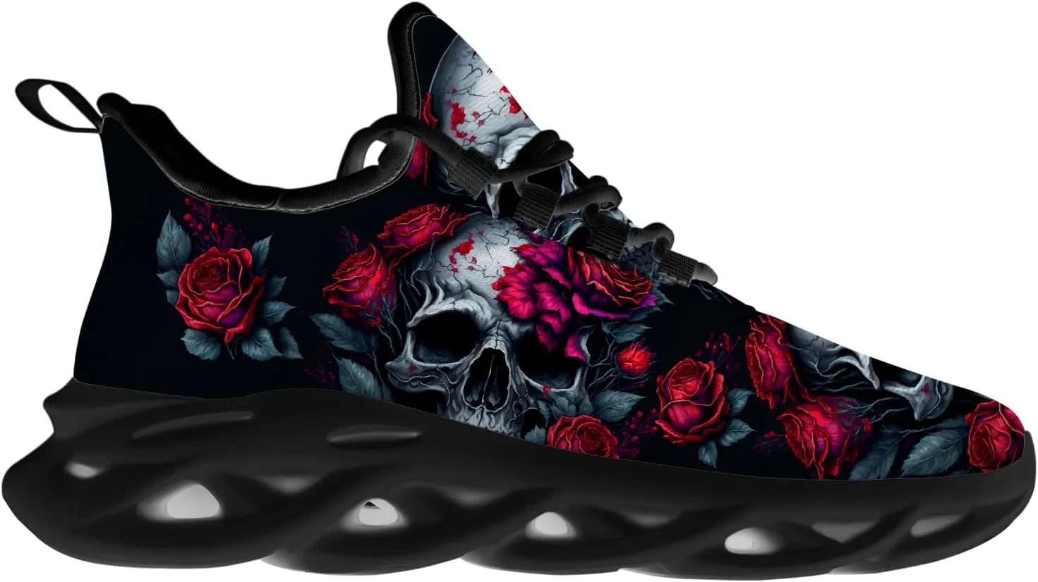 Ciadoon Skull Shoes for Women Men Road Running Walking Tennis Breathable Lightweight Sneakers Gifts for Men Women