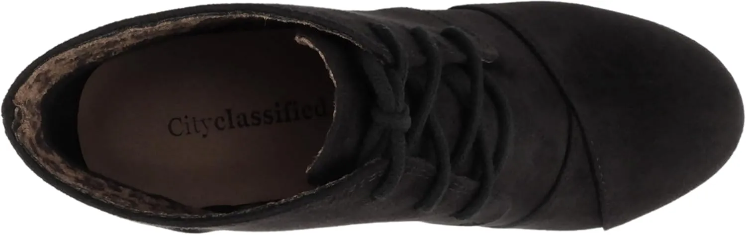 CITYCLASSIFIED “REX” ~ Women Lace Up Rounded Toe Low Wedge Ankle Bootie