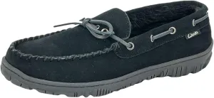 Clarks Mens Suede Leather Moccasin Slipper - Faux Fur Lining Cushion Comfort Removable Insole - Indoor Outdoor Slippers For Men (11 M US, Black)