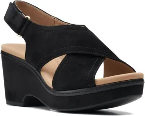 Clarks Women's Giselle Coast Wedge Sandal, Black Suede, 5.5