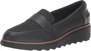 Clarks Women's Sharon Gracie Loafer, Navy Combi Leather, 9 Wide