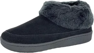 Clarks Womens Slipper Suede Ankle Bootie JMH1883 -Plush Faux Fur Collar and Lining - Indoor Outdoor House Slippers For Women (9 M US, Black Suede)