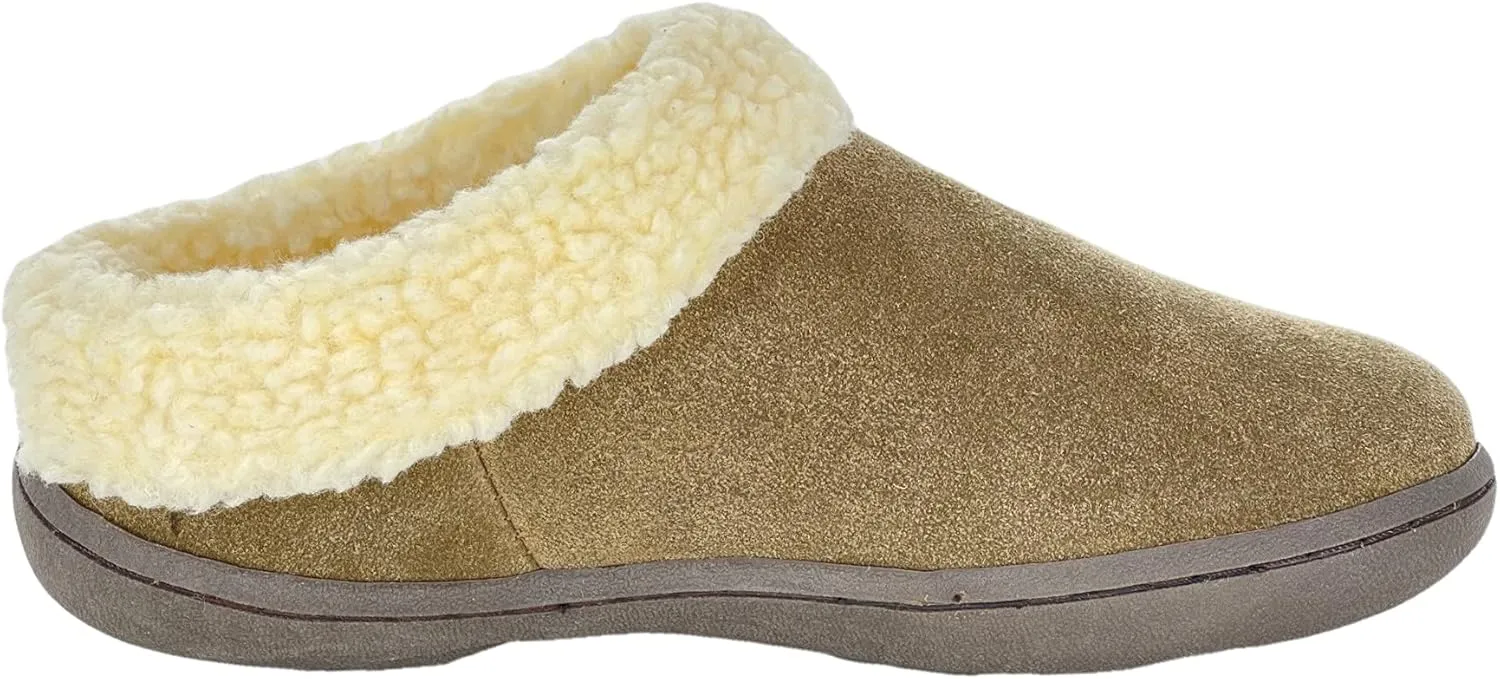 Clarks Womens Slipper Suede Leather With Faux Sherpa Collar JMH1894 - Plush Memory Foam Footbed - Indoor Outdoor House Slippers For Women