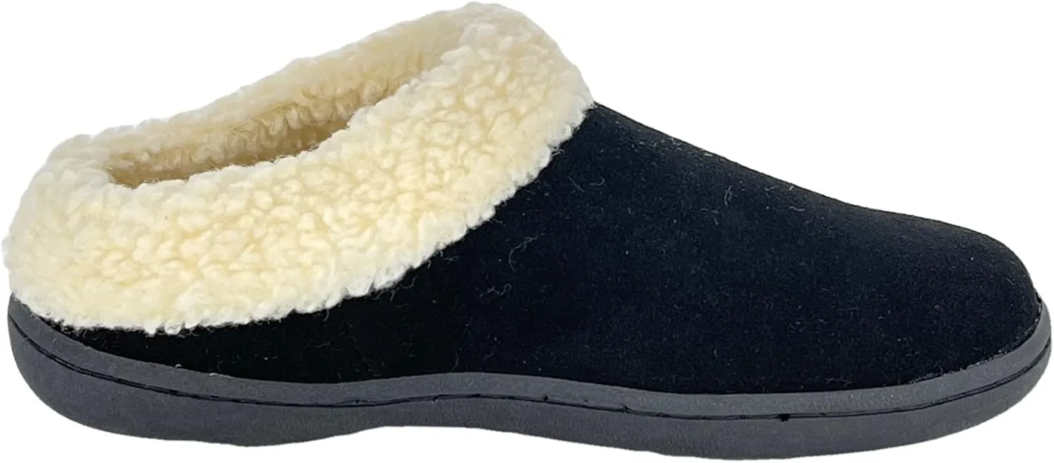 Clarks Womens Slipper Suede Leather With Faux Sherpa Collar JMH1894 - Plush Memory Foam Footbed - Indoor Outdoor House Slippers For Women