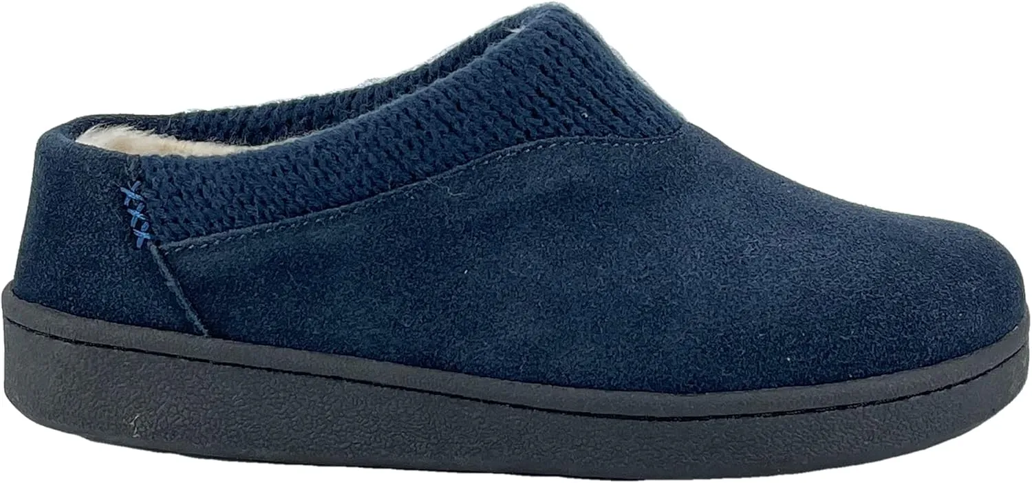 Clarks Womens Suede Slipper JMH2175 With Knit Collar - Soft Plush Faux Fur Lined - Indoor Outdoor House Slippers For Women