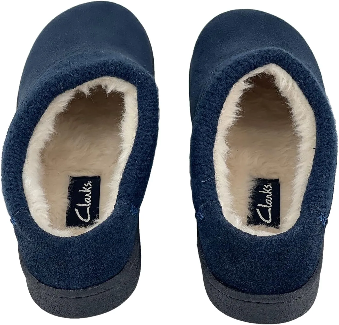 Clarks Womens Suede Slipper JMH2175 With Knit Collar - Soft Plush Faux Fur Lined - Indoor Outdoor House Slippers For Women