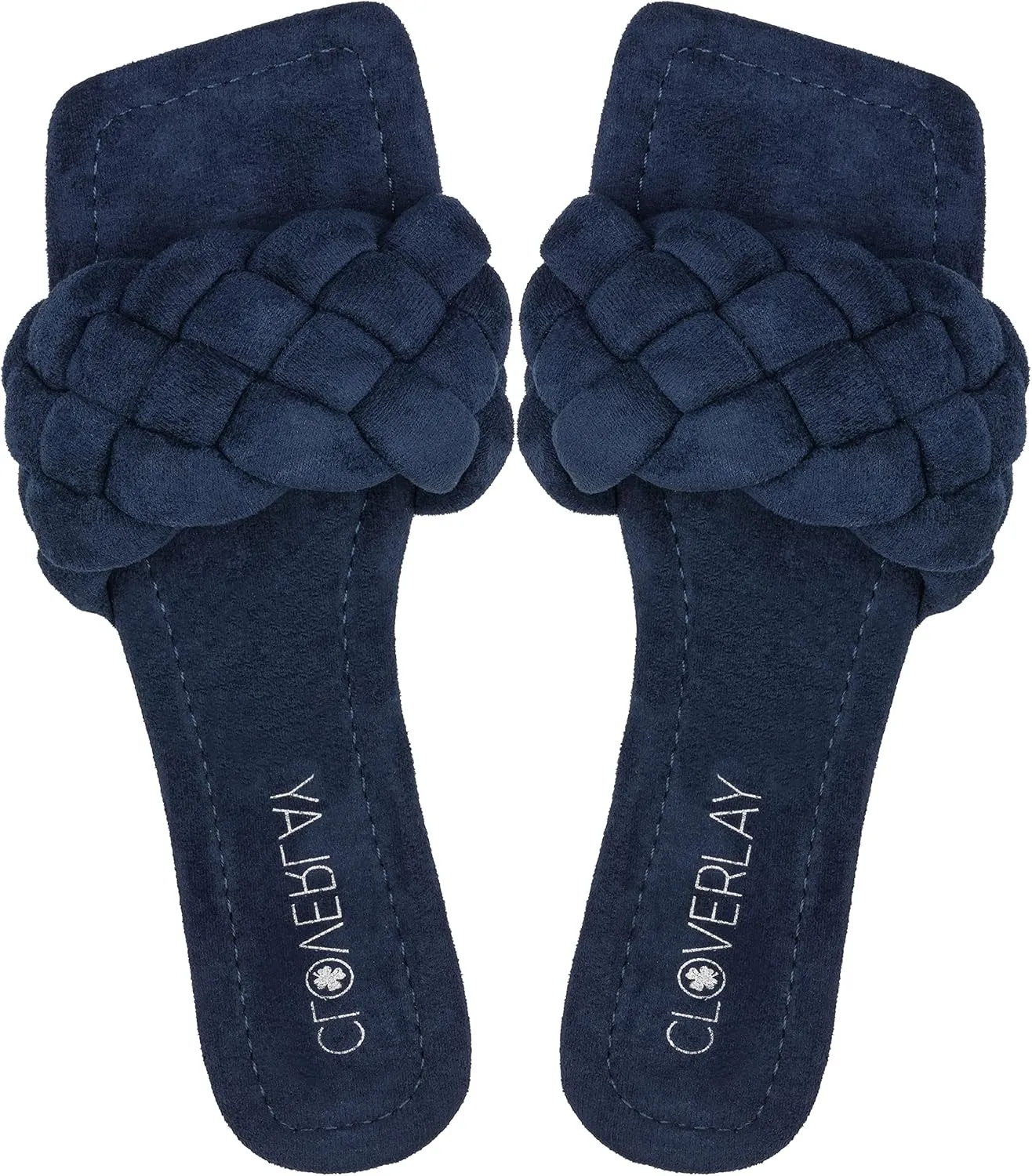 CLOVERLAY Women's Braided Flat Sandals Square Toe Slides Braided Woven Single Band Slip On Slide Sandal