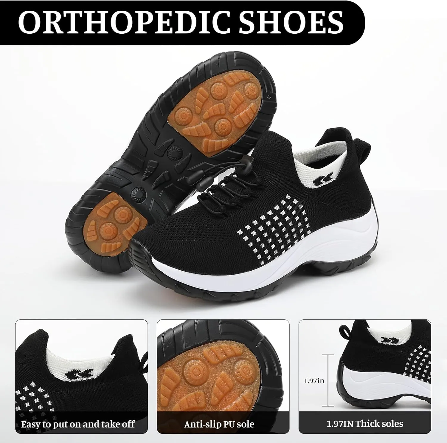 Comfort Wear Orthowear Shoes for Women Comfortwear Ortho Shoes for Women Plantar Fasciitis Orthopedic Sneakers Neuropathy Shoe Wide Width Toe Box Sneakers Arch Support Breathable Lightweight