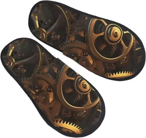 Cool Steampunk Gears Women's Fuzzy Slippers Slip-on Slipper Soft Comfy Bedroom Slippers Non-slip House Shoes