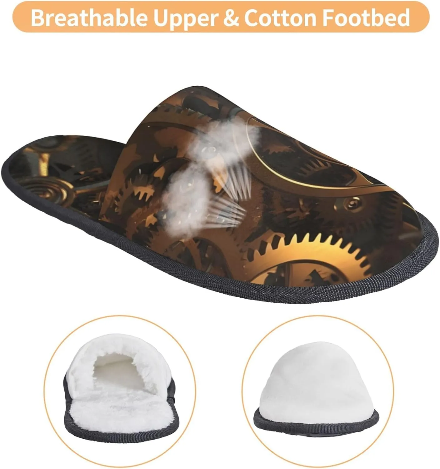 Cool Steampunk Gears Women's Fuzzy Slippers Slip-on Slipper Soft Comfy Bedroom Slippers Non-slip House Shoes