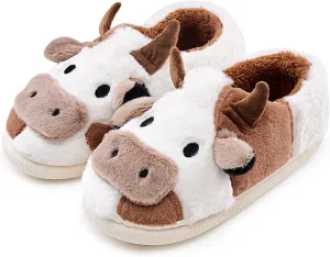 Cow Slippers for Women and Men, Fluffy Cute Cozy Cartoon Cow Cotton House Slipper Womens Milky Cows Animal Preppy Funny Furry Kawaii Bedroom Pillow Cloud Slippers for Women Indoor and Outdoor