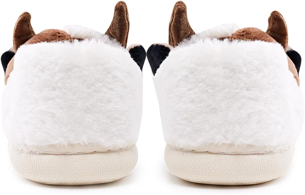 Cow Slippers for Women and Men, Fluffy Cute Cozy Cartoon Cow Cotton House Slipper Womens Milky Cows Animal Preppy Funny Furry Kawaii Bedroom Pillow Cloud Slippers for Women Indoor and Outdoor