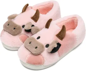 Cow Slippers for Women and Men, Fluffy Cute Cozy Cartoon Cow Cotton House Slipper Womens Milky Cows Animal Preppy Funny Furry Kawaii Bedroom Pillow Cloud Slippers for Women Indoor and Outdoor