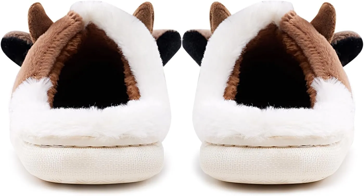 Cow Slippers for Women and Men, Fluffy Cute Cozy Cartoon Cow Cotton House Slipper Womens Milky Cows Animal Preppy Funny Furry Kawaii Bedroom Pillow Cloud Slippers for Women Indoor and Outdoor