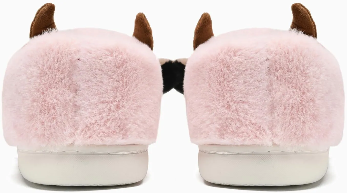 Cow Slippers for Women and Men, Fluffy Cute Cozy Cartoon Cow Cotton House Slipper Womens Milky Cows Animal Preppy Funny Furry Kawaii Bedroom Pillow Cloud Slippers for Women Indoor and Outdoor