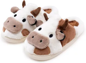 Cow Slippers for Women and Men, Fluffy Cute Cozy Cartoon Cow Cotton House Slipper Womens Milky Cows Animal Preppy Funny Furry Kawaii Bedroom Pillow Cloud Slippers for Women Indoor and Outdoor