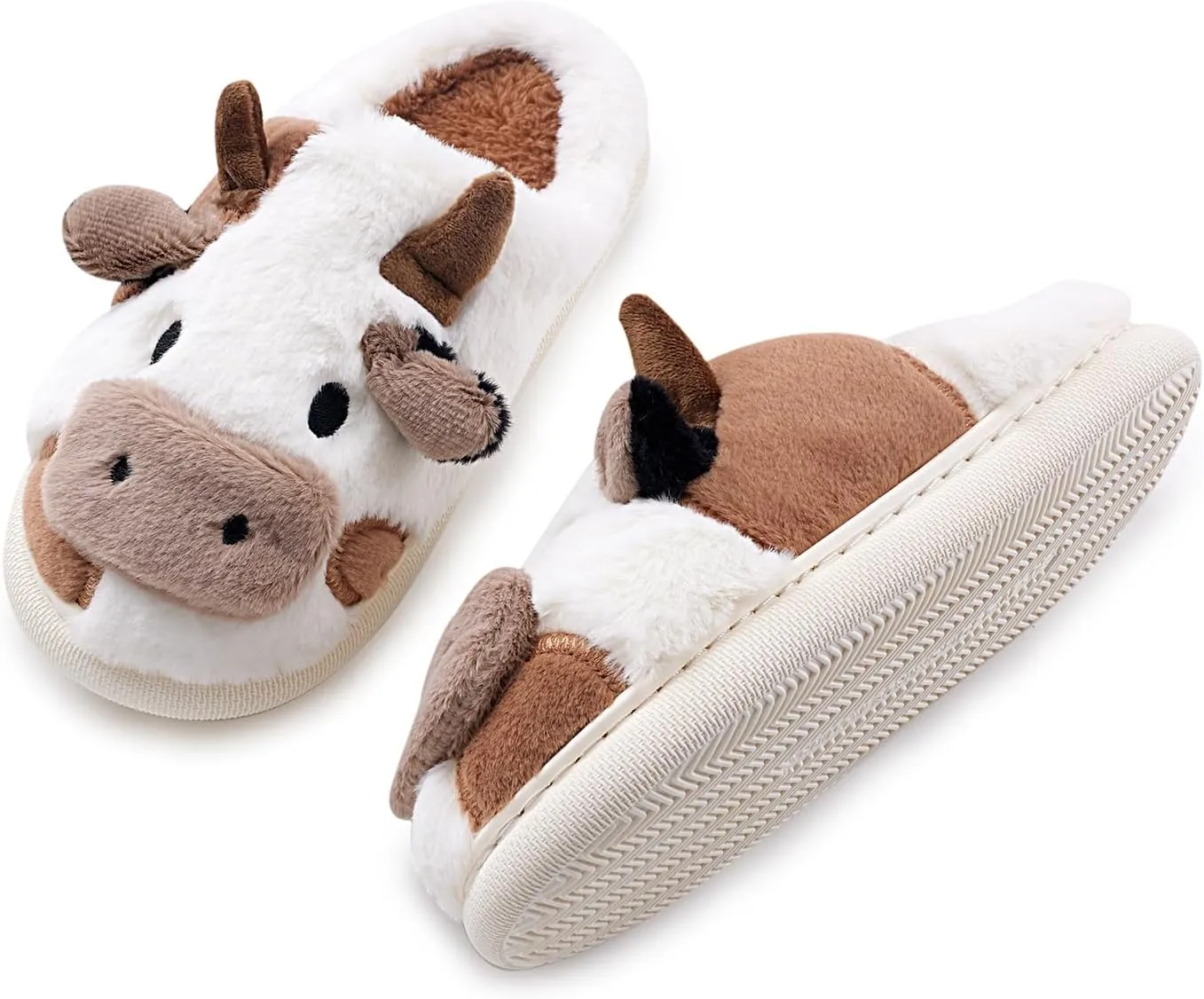 Cow Slippers for Women and Men, Fluffy Cute Cozy Cartoon Cow Cotton House Slipper Womens Milky Cows Animal Preppy Funny Furry Kawaii Bedroom Pillow Cloud Slippers for Women Indoor and Outdoor