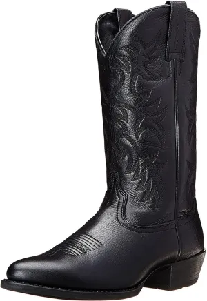 Cowboy Boots for Men Pointy Toe Men's Western Boots Cowgirl Boots Mid Calf Boots Knee High Embroidered Chunky Heel Boot Black