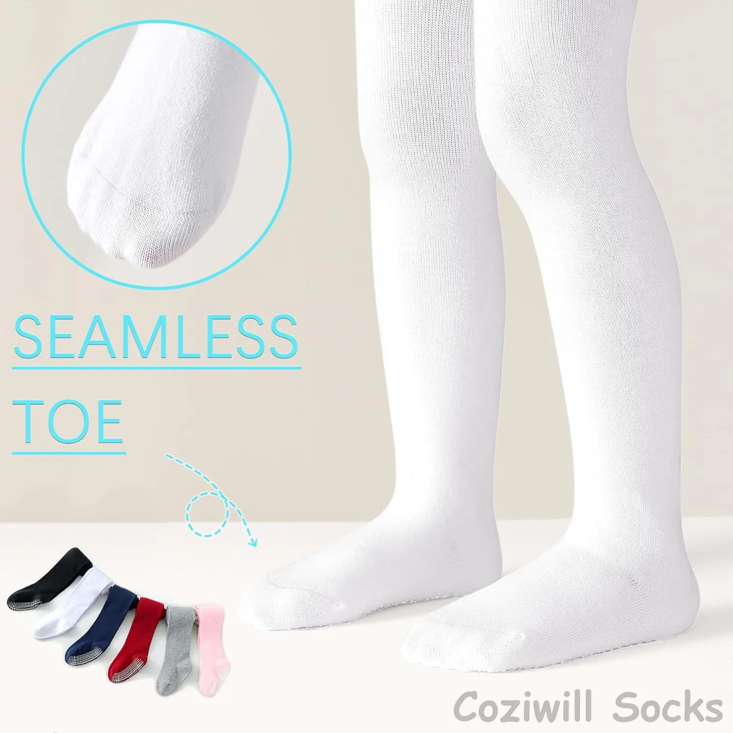 Coziwill Baby Socks Non Slip Toddler Stockings with Grippers Seamless Soft Cotton Knit Tights Leggings