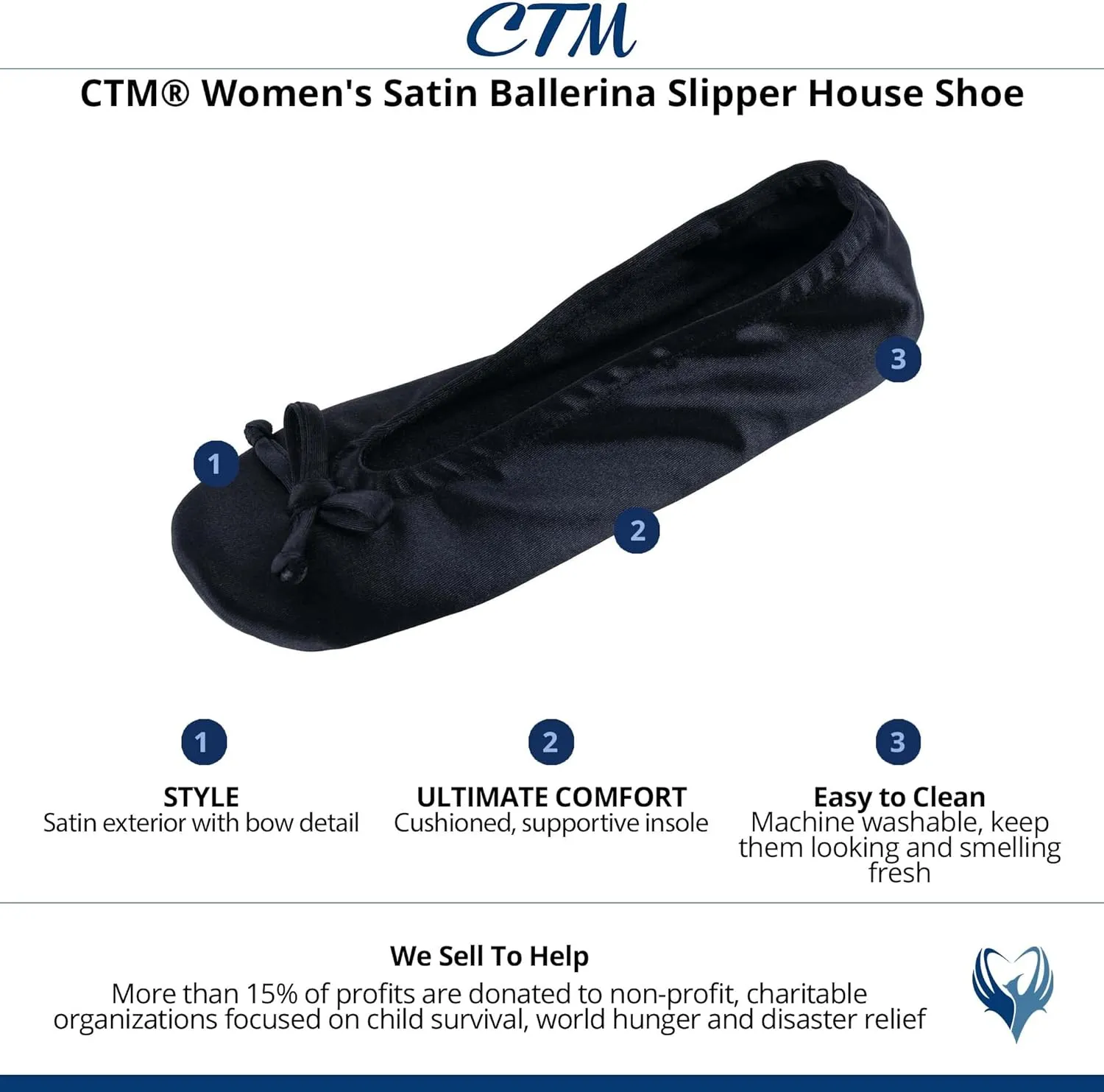 CTM® Women's Satin Ballerina Slipper House Shoe