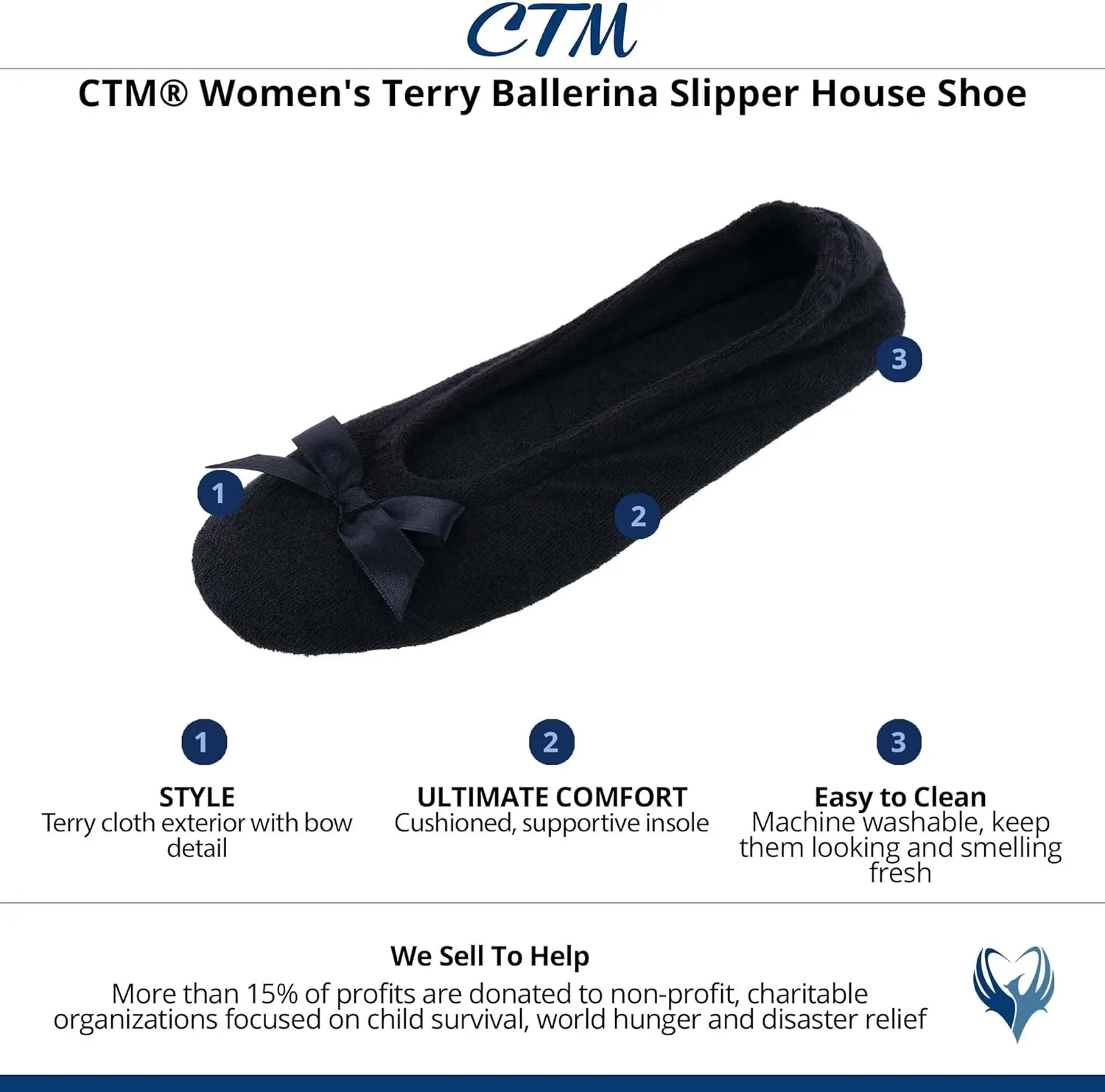 CTM Women's Terry Ballerina Slipper House Shoe