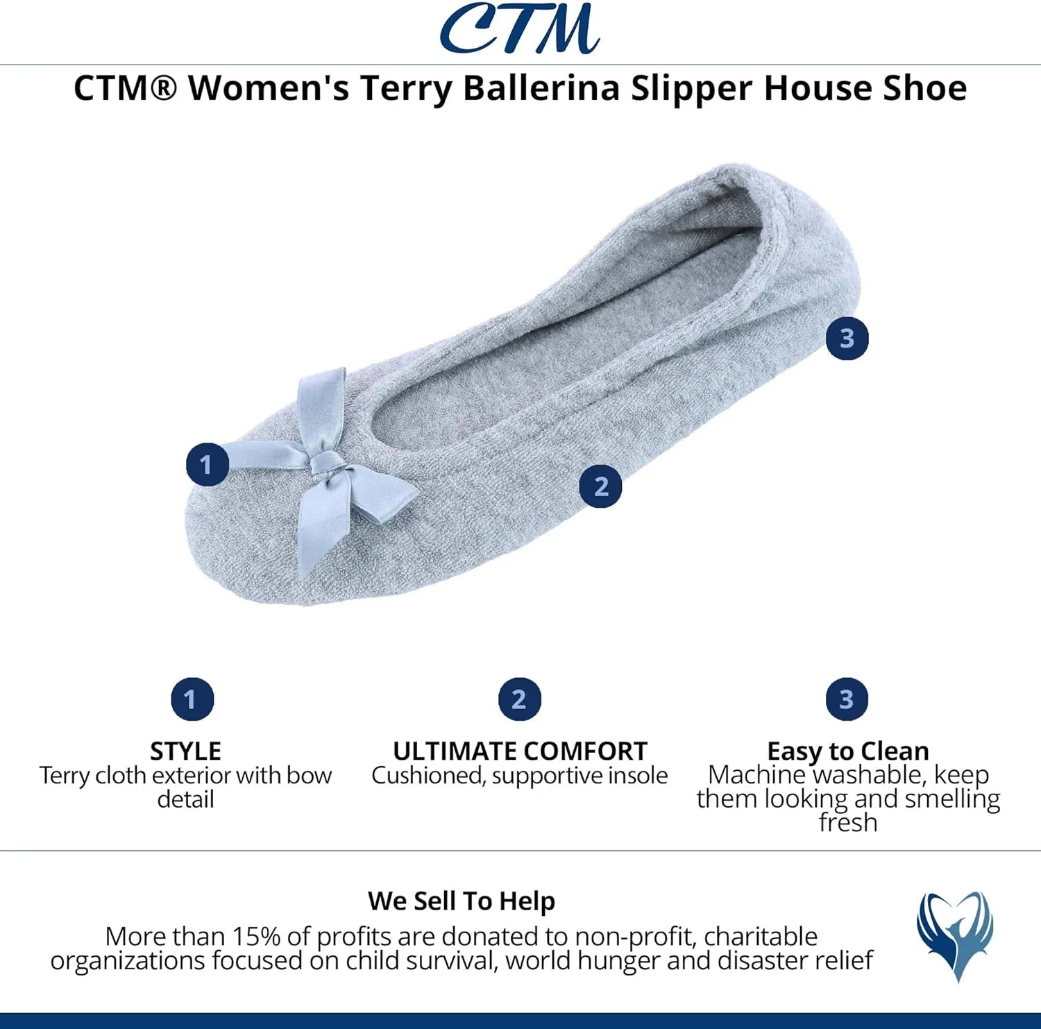 CTM® Women's Terry Ballerina Slipper House Shoe